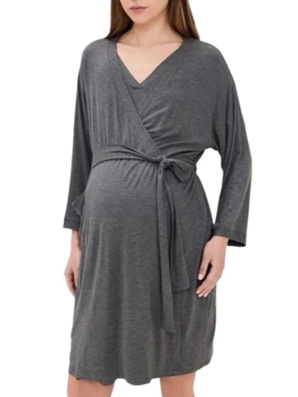 HATCH Bamboo Jersey Robe Charcoal Gray Belted Maternity Lounge Size M